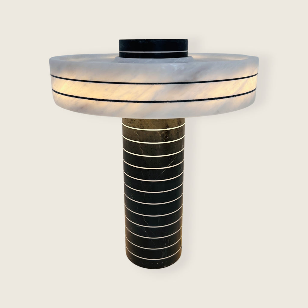 Halo Black And White Pinstriped Marble Table Lamp