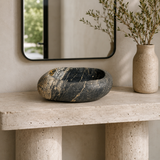 Gold And White Streaked River Stone Bowl