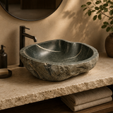 Deep Grey Lined River Stone Sink