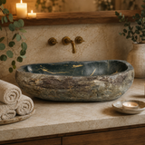 Emerald Green Gold Streaked River Stone Sink