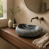 Deep Black Lined River Stone Sink
