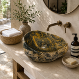 Mustard Splashed River Stone Sink