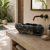 Ringed Black River Stone Sink