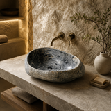 Rippled Dark Grey River Stone Sink