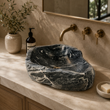 White Lined Black Spotted River Stone Sink
