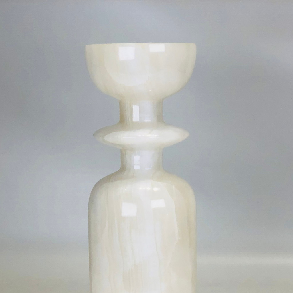 Ringed Bottle White Onyx Marble Candle Stand