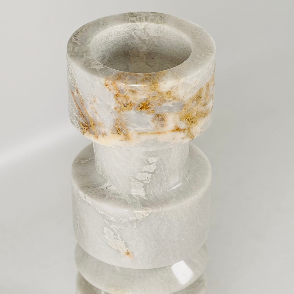 Pillar Gold Splotched Marble Candle Stand