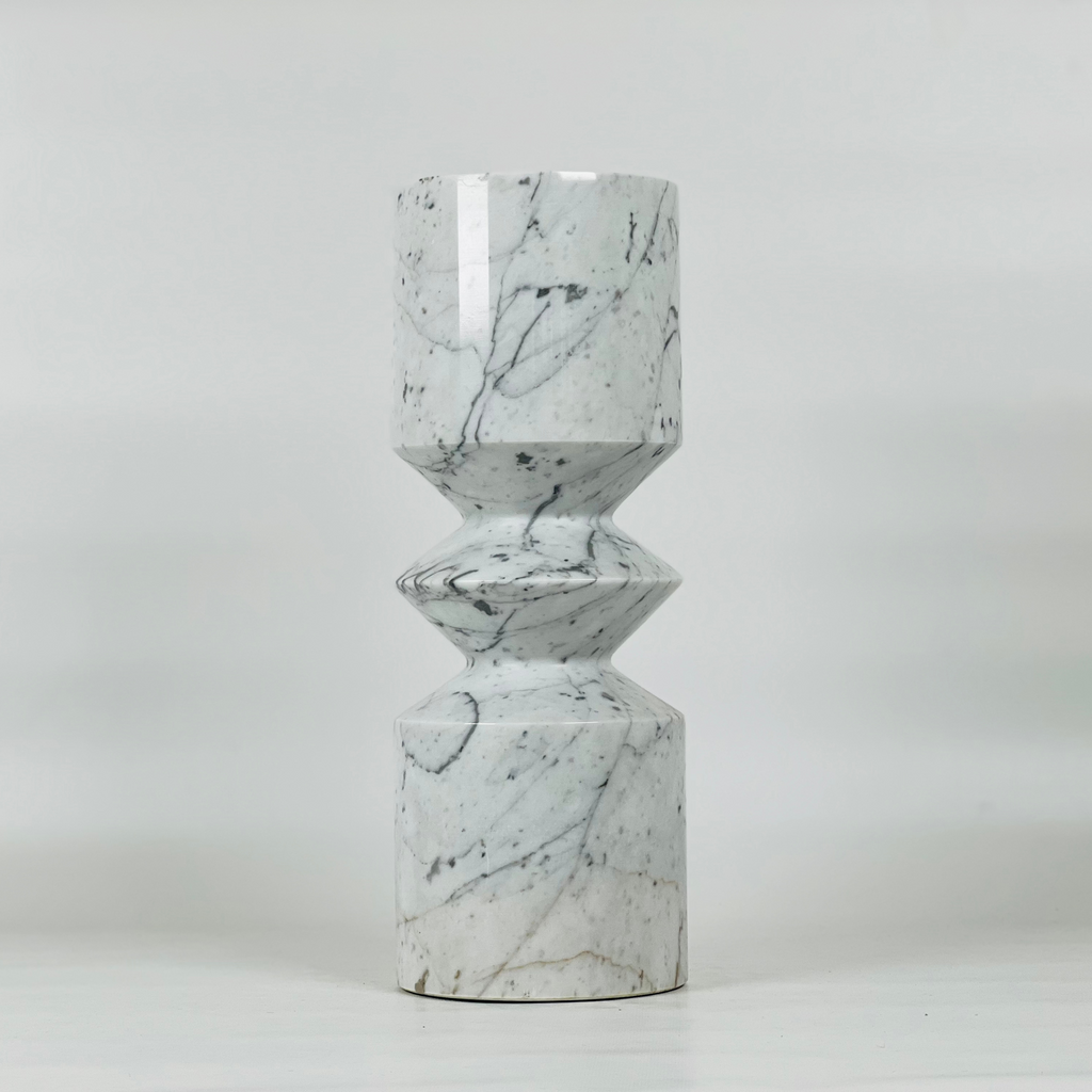 Bulged Grey Streaked Marble Candle Stand