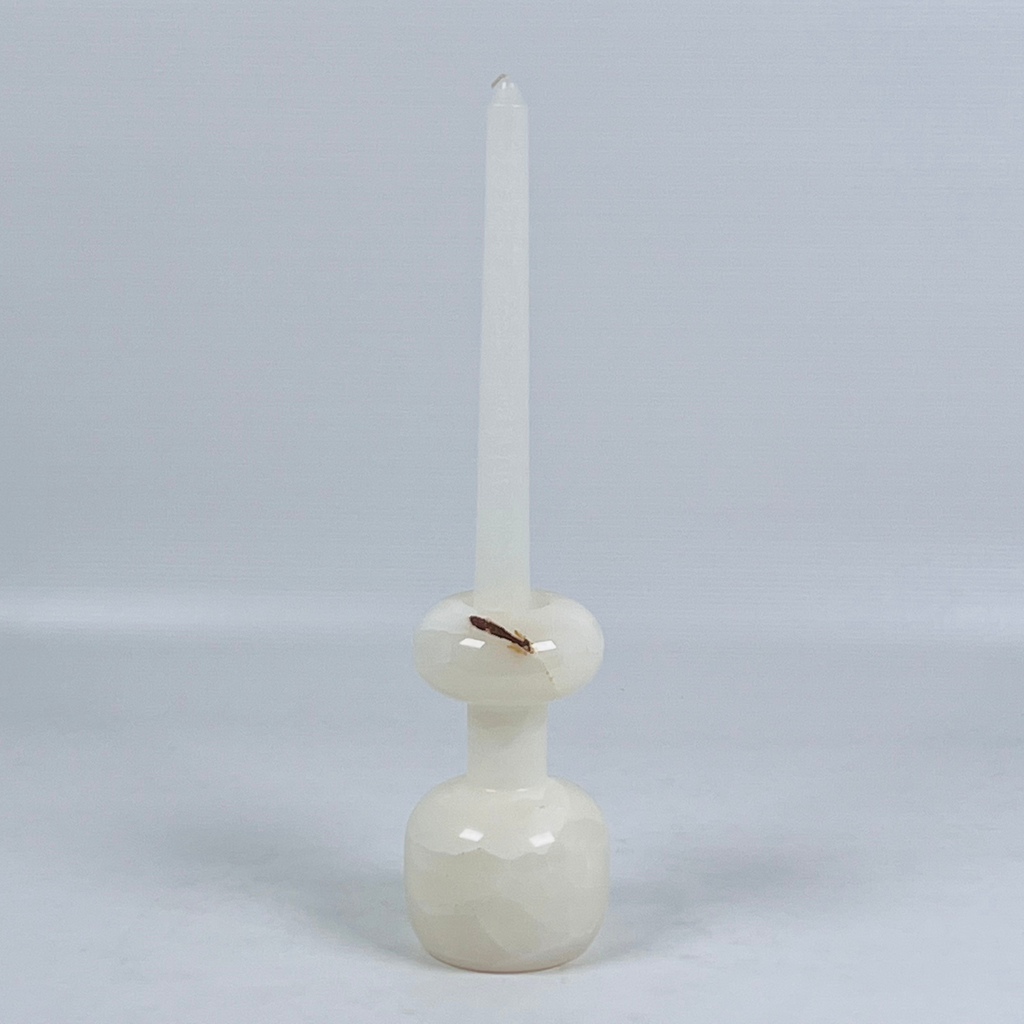 Dumbbell White Onyx Marble Candle Stand