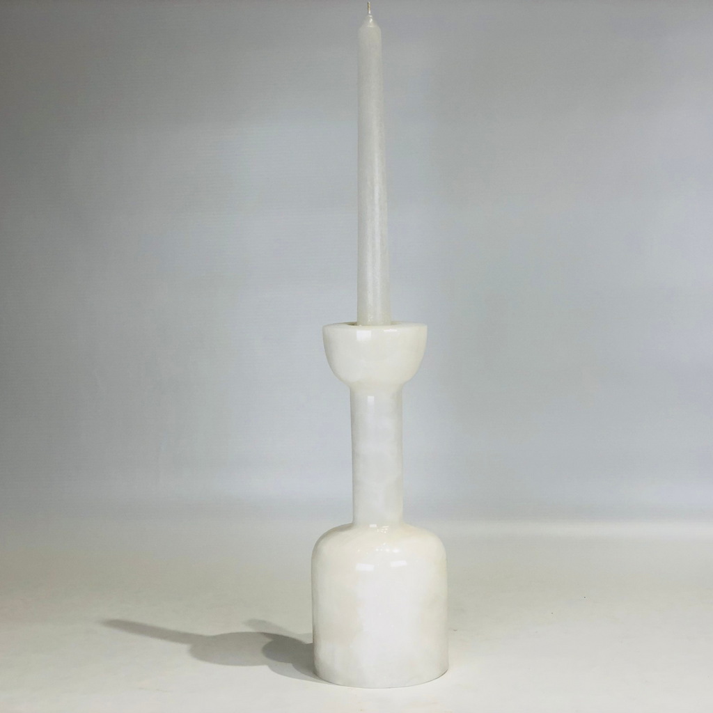 Bottle bottom White Onyx Marble Candle Stand