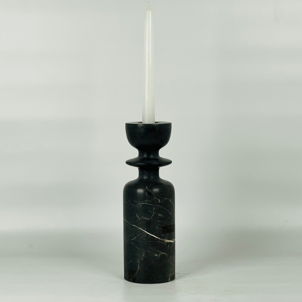 Ringed Bottle White Streaked Marble Candle Stand