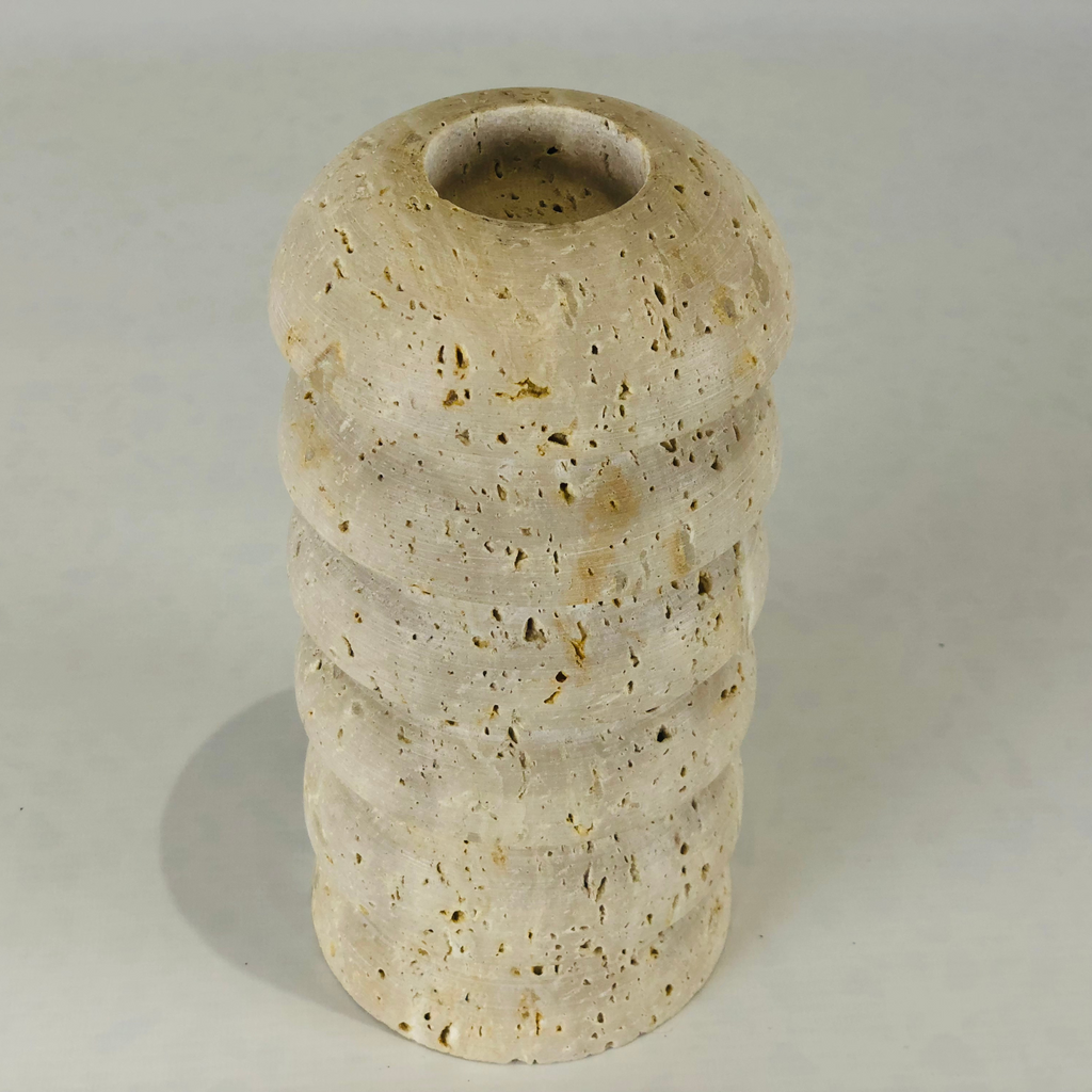 Stacked Domes Travertine Candle Stand