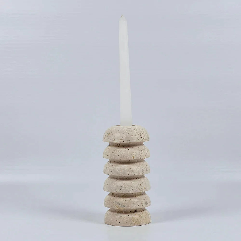 Stacked Domes Travertine Candle Stand