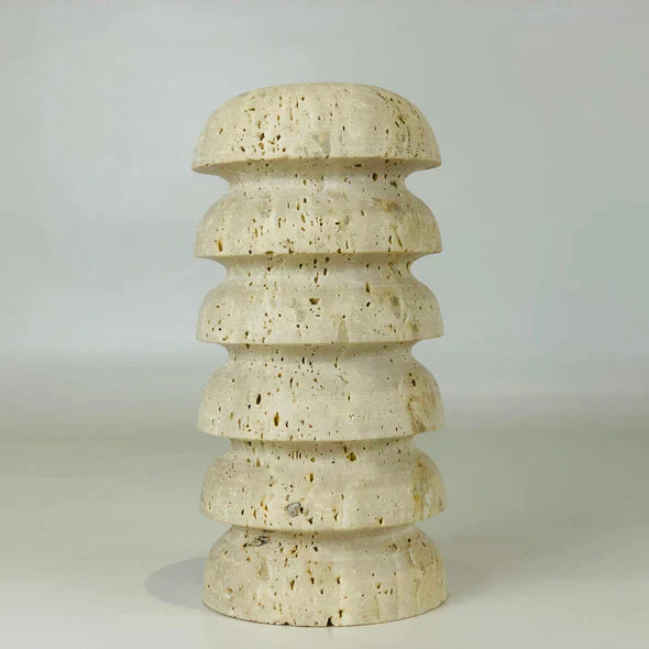 Stacked Domes Travertine Candle Stand