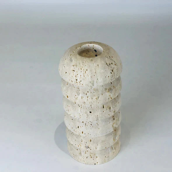 Stacked Domes Travertine Candle Stand