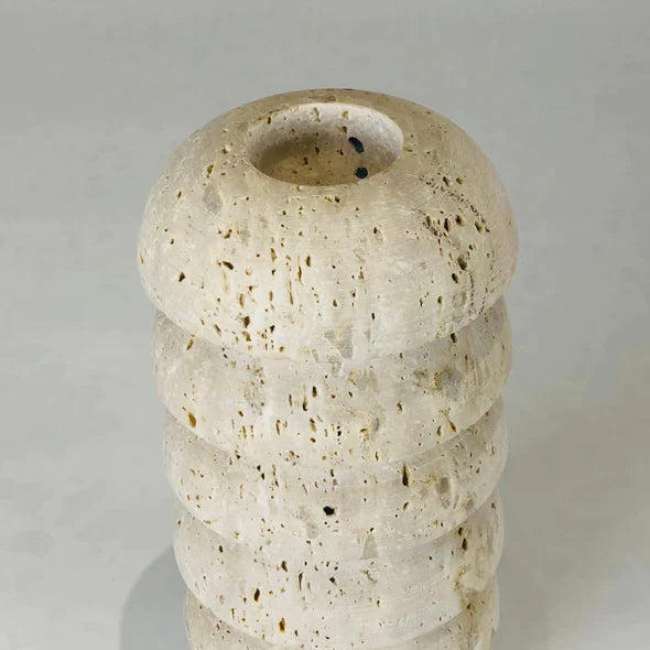 Stacked Domes Travertine Candle Stand