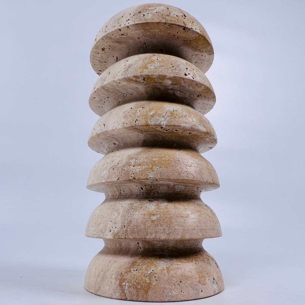 Stacked Domes Travertine Candle Stand