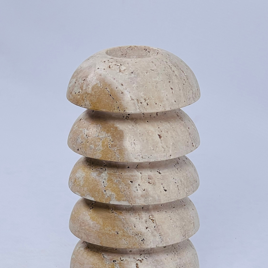 Stacked Domes Travertine Candle Stand