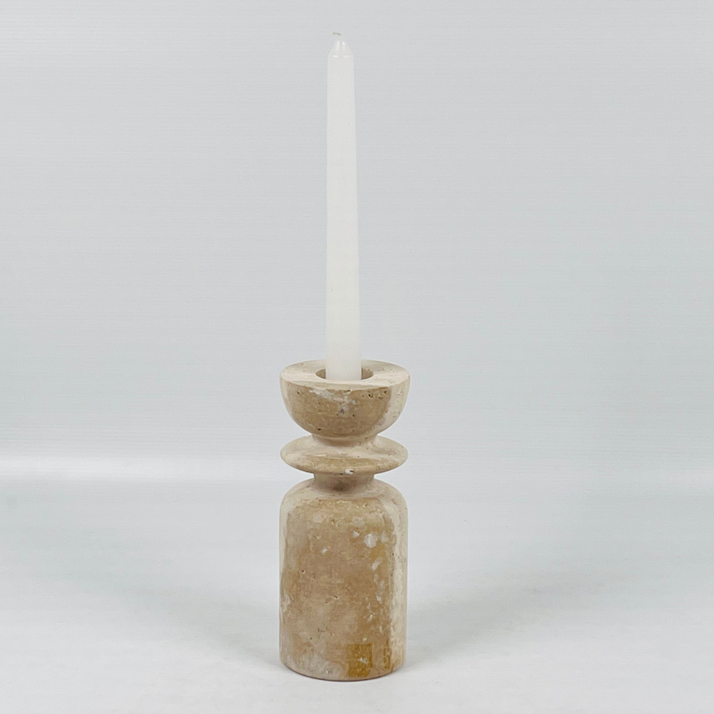 Ringed Bottle Bottom Travertine Candle Stand