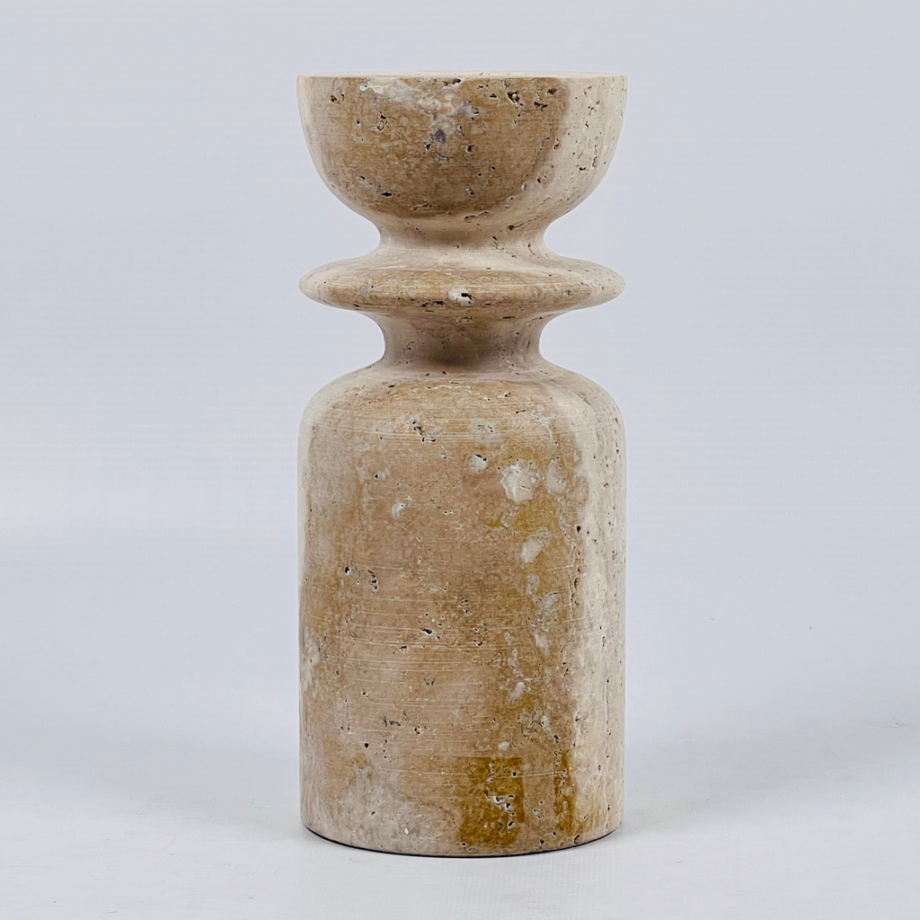 Ringed Bottle Bottom Travertine Candle Stand