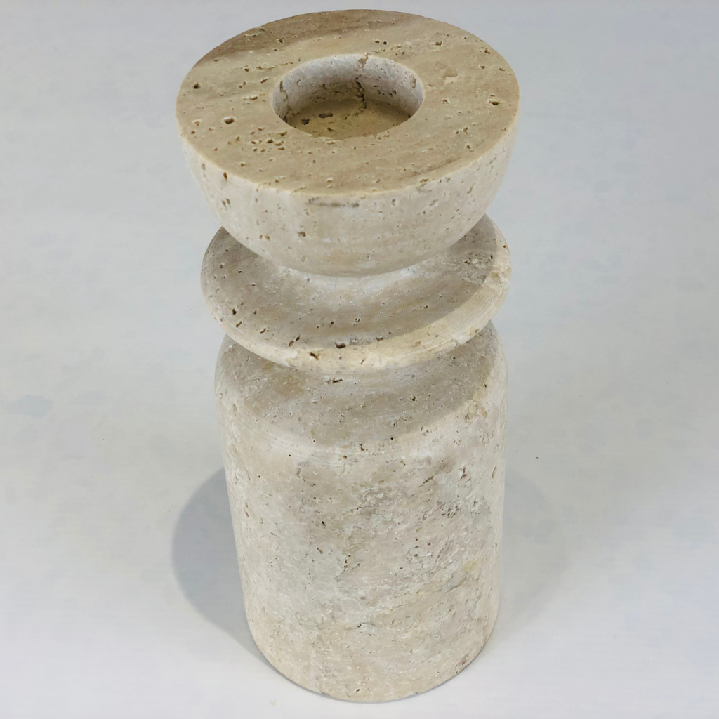 Ringed Bottle Bottom Travertine Candle Stand