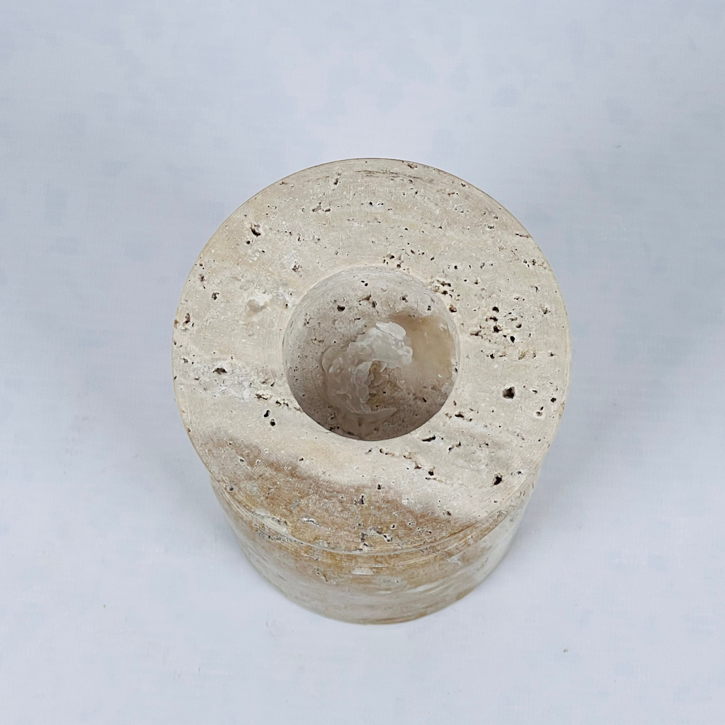 Ringed Bottle Bottom Travertine Candle Stand