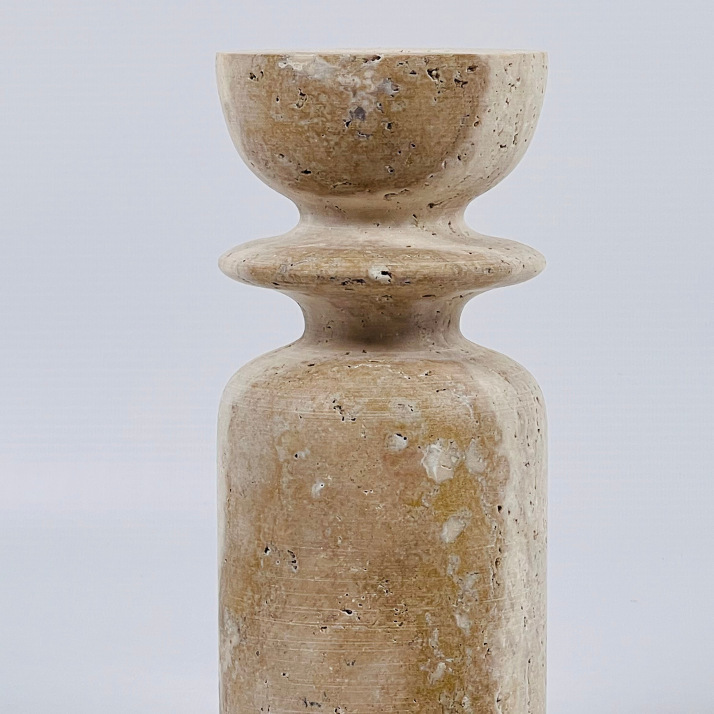 Ringed Bottle Bottom Travertine Candle Stand