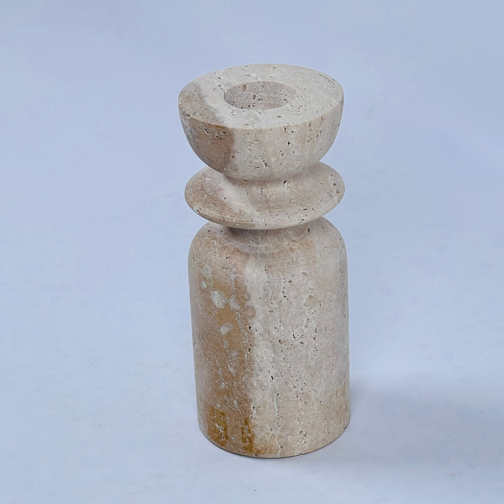 Ringed Bottle Bottom Travertine Candle Stand