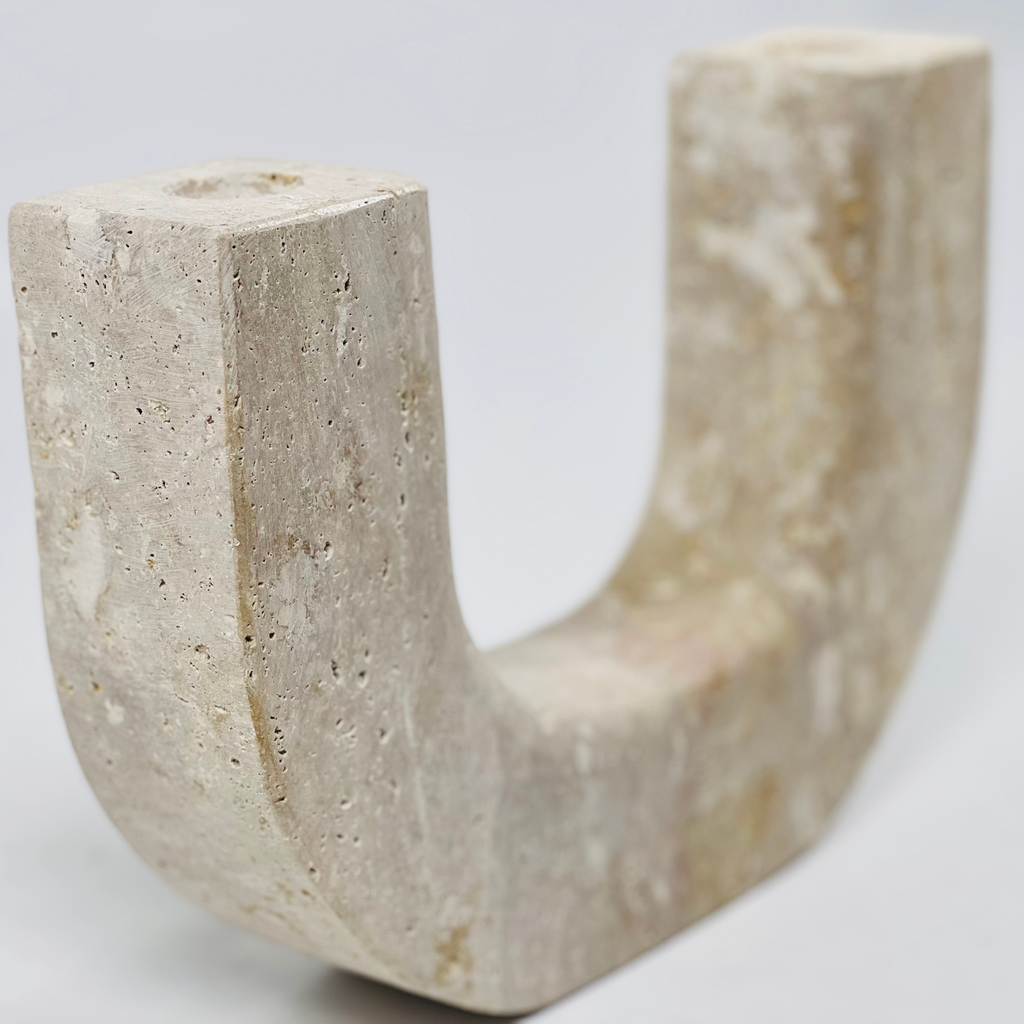 Double Headed Travertine Candle Stand