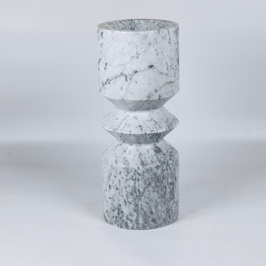 Bulged Grey Streaked Marble Candle Stand