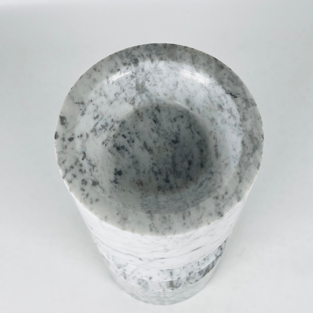 Bulged Grey Streaked Marble Candle Stand