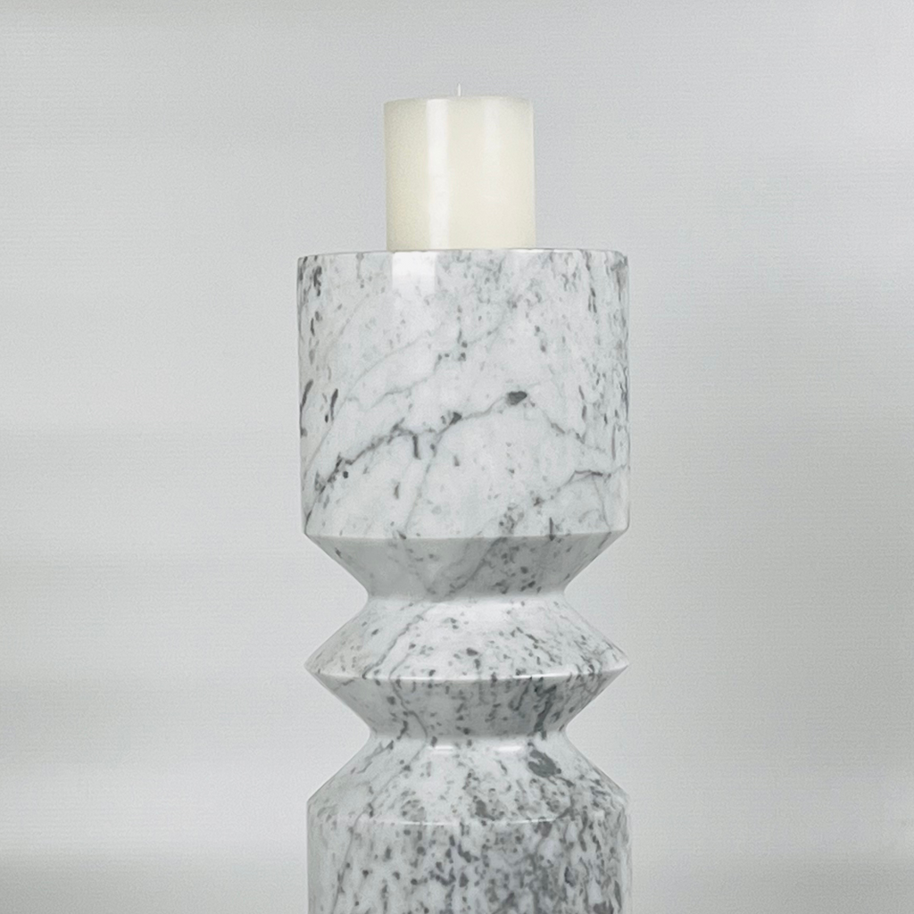 Bulged Grey Streaked Marble Candle Stand