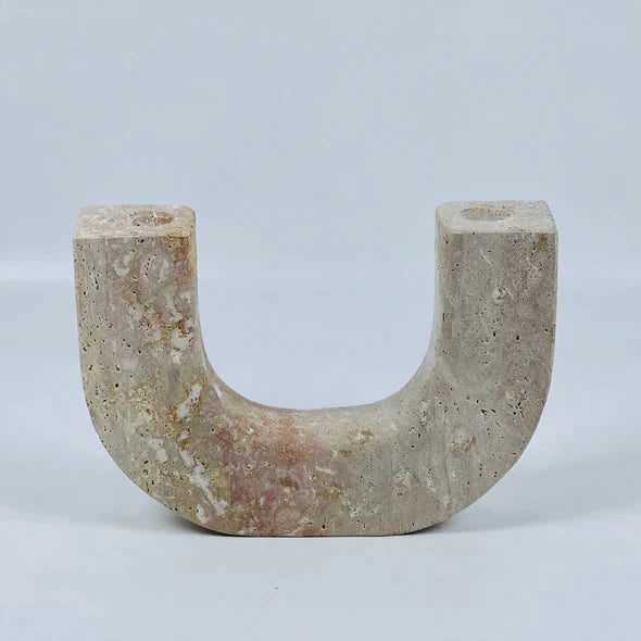 Double Headed Travertine Candle Stand