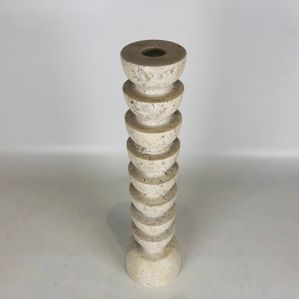 Upside Down Stacked Dome Travertine Candle Stand