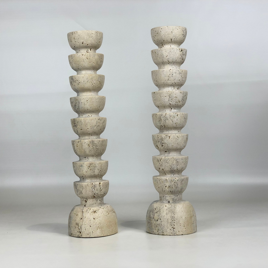 Upside Down Stacked Dome Travertine Candle Stand