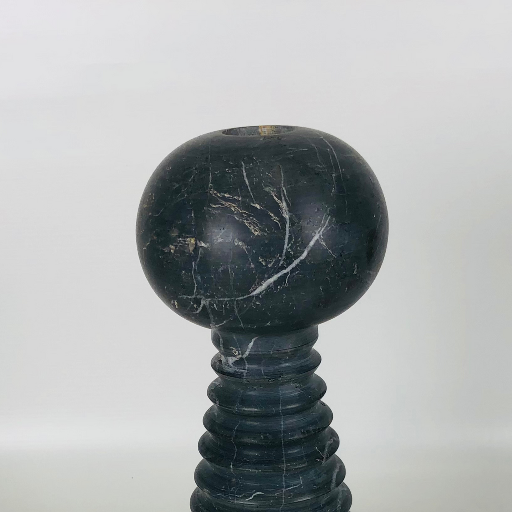 Bobbled Screw Black Marble Candle Stand