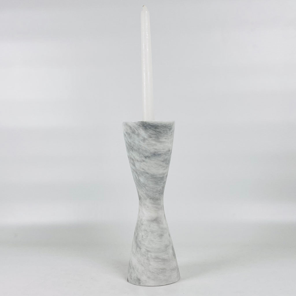 Hourglass Grey Streaked Marble Candle Stand (Small)