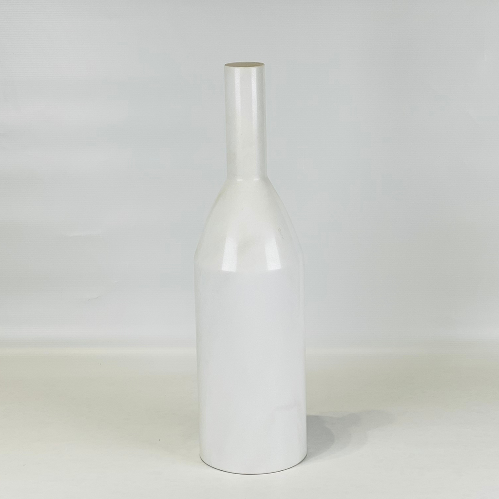 Bulged Long Neck White Marble Decor Bottle Candle Stand