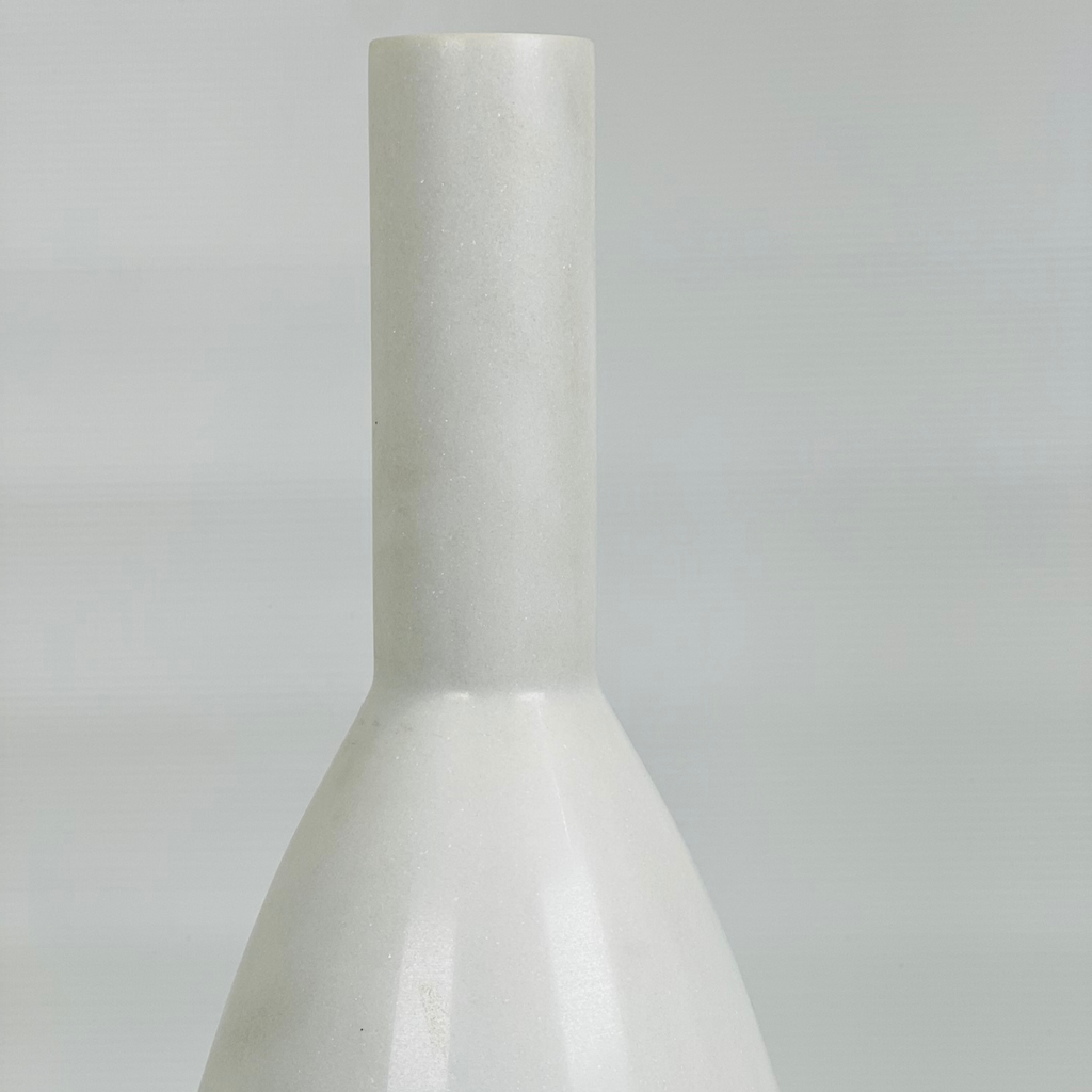 Bulged Long Neck White Marble Decor Bottle Candle Stand