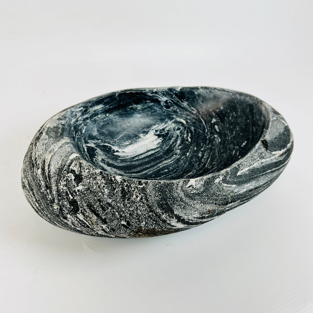 Dark Grey Spiral Lined Bowl