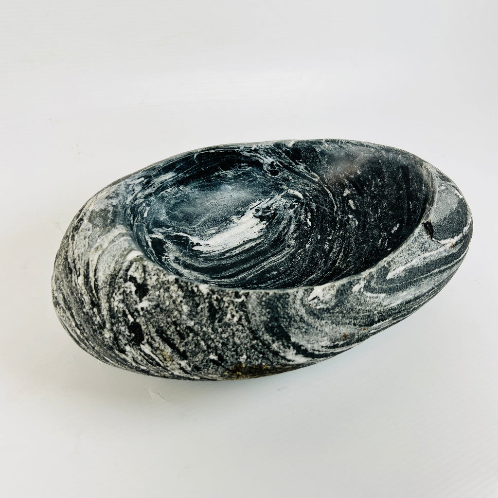 Dark Grey Spiral Lined Bowl