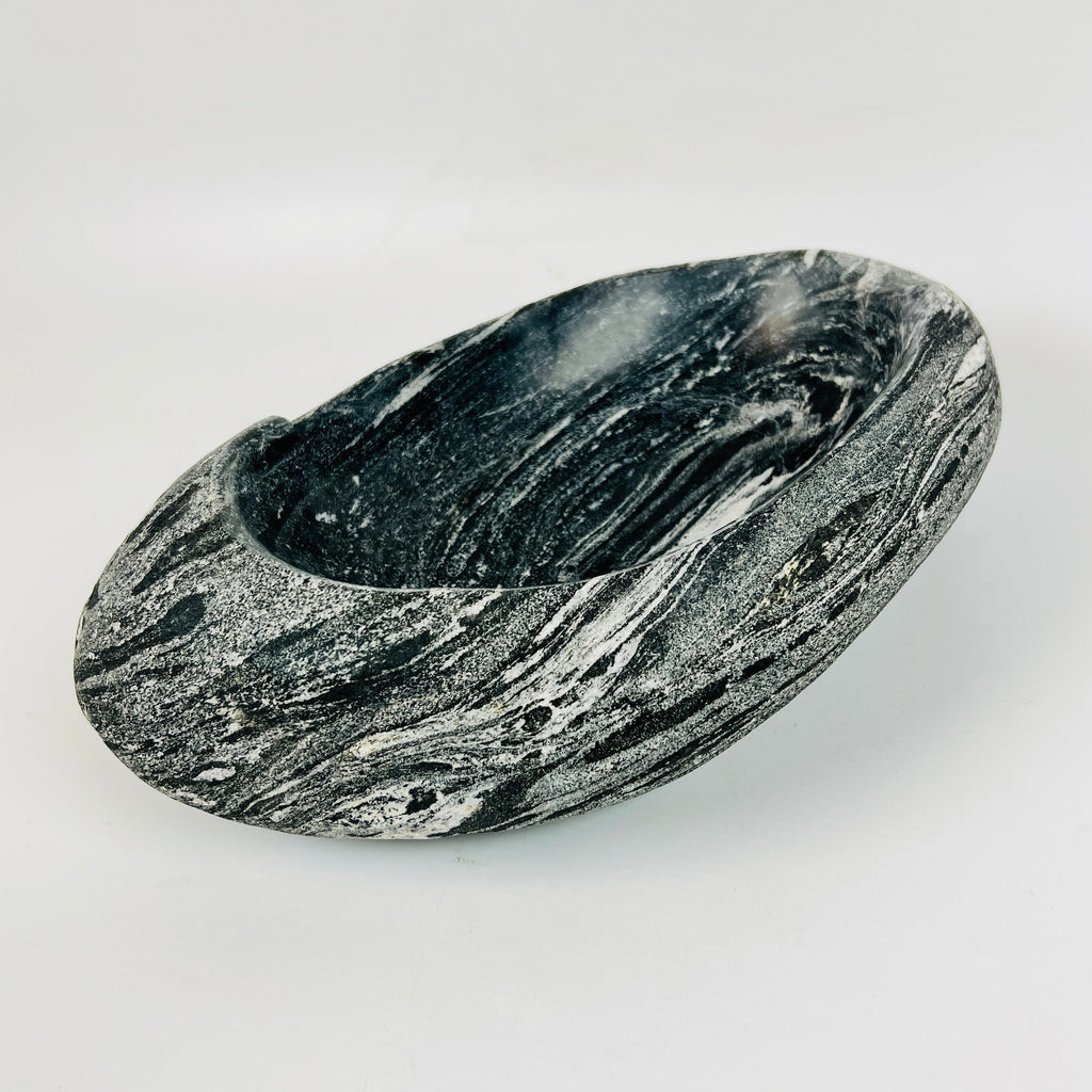 Dark Grey Spiral Lined Bowl