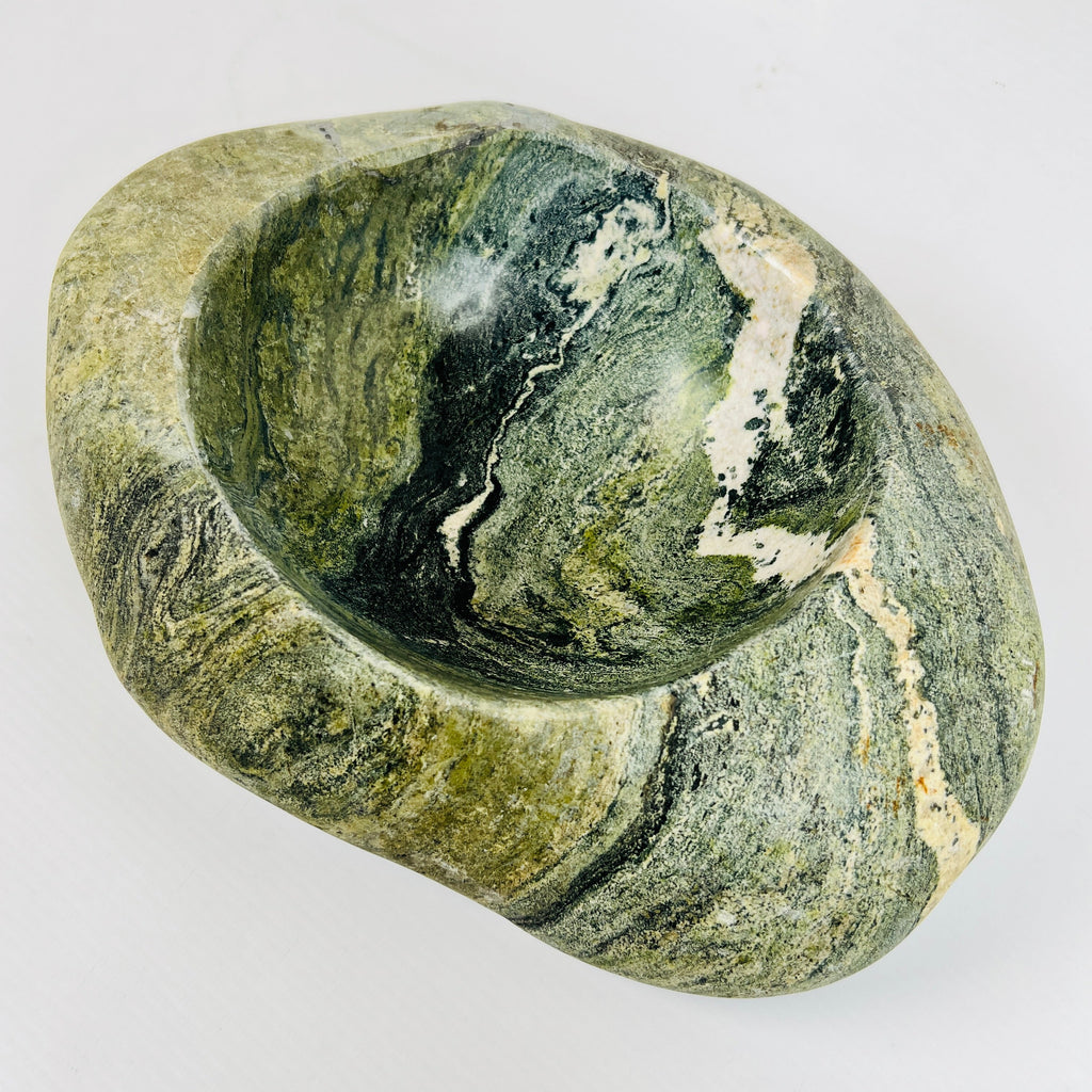 Green And White Lined Bowl