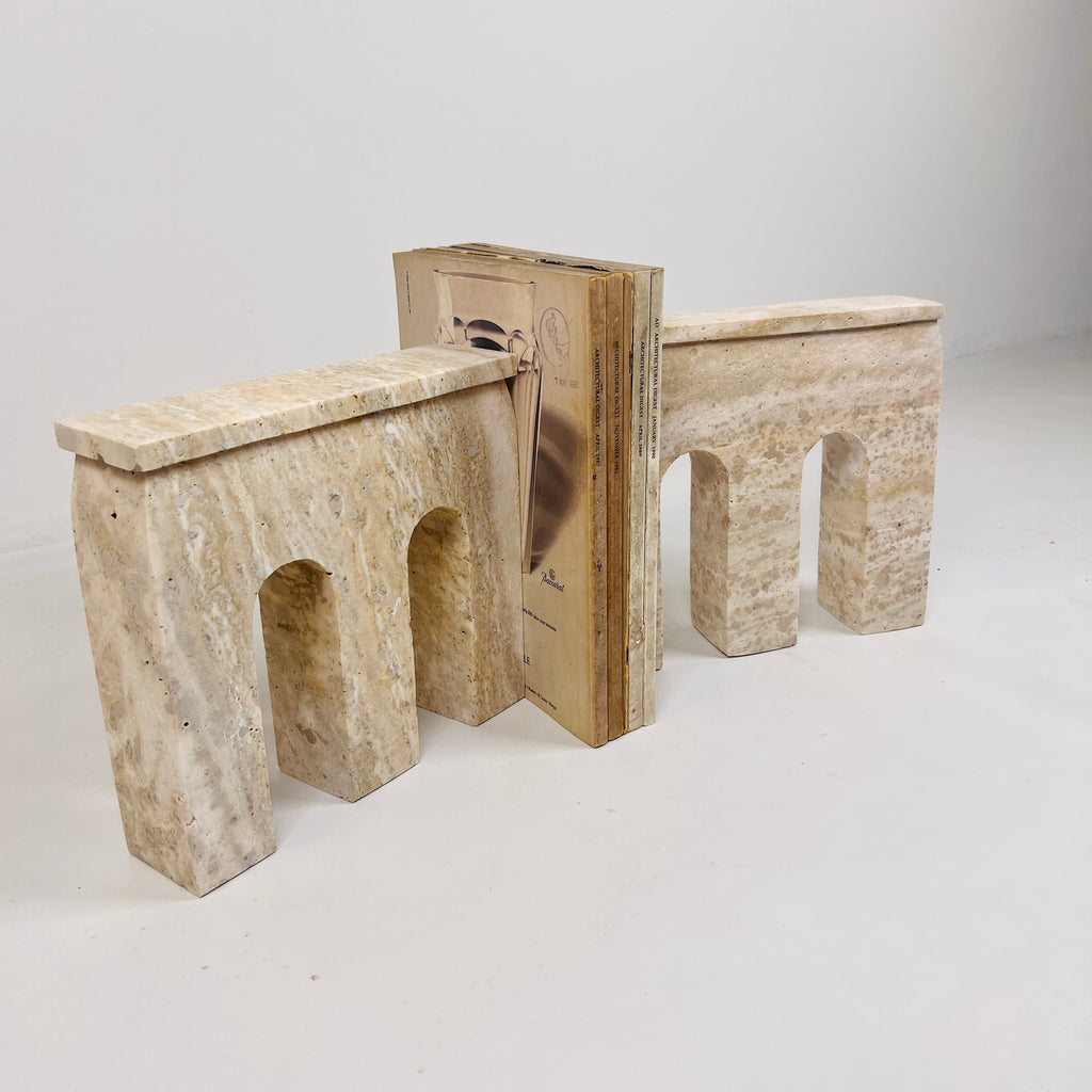 Handmade Travertine Bookend Pair