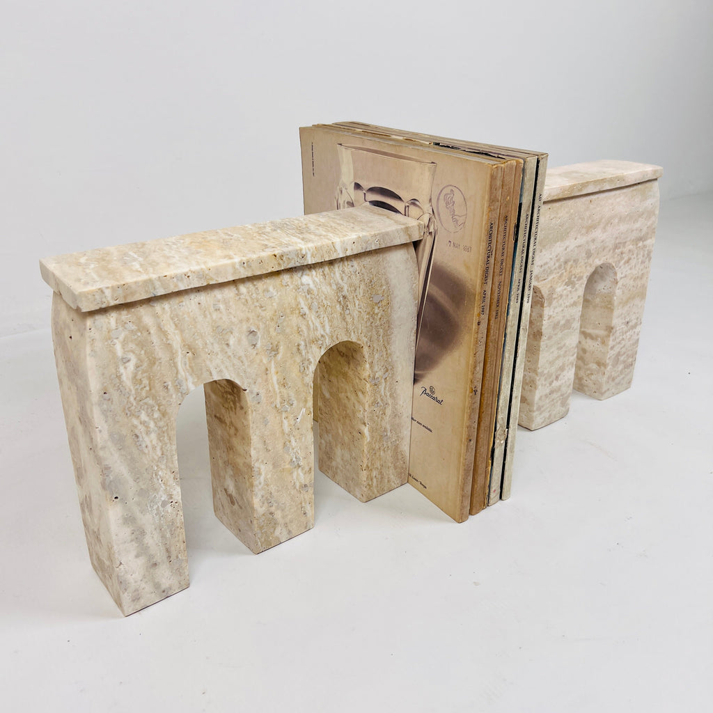 Handmade Travertine Bookend Pair