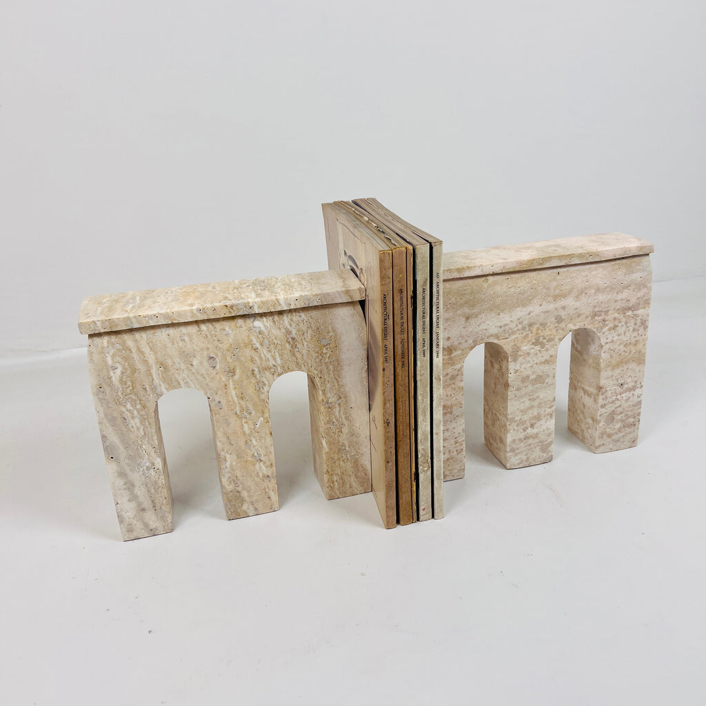 Handmade Travertine Bookend Pair