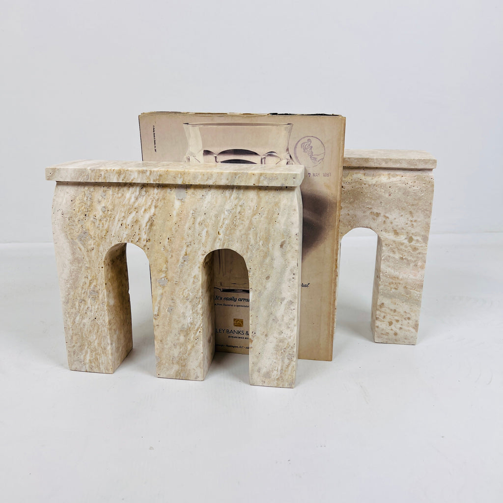 Handmade Travertine Bookend Pair