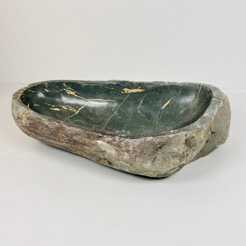 Emerald Green Gold Streaked River Stone Sink