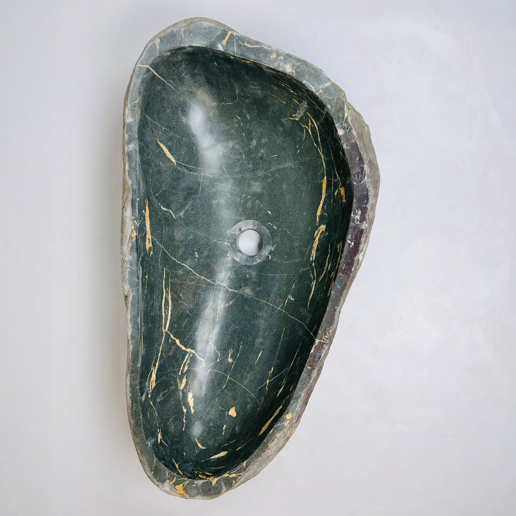 Emerald Green Gold Streaked River Stone Sink