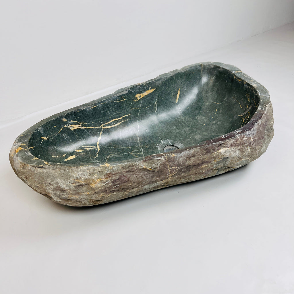 Emerald Green Gold Streaked River Stone Sink